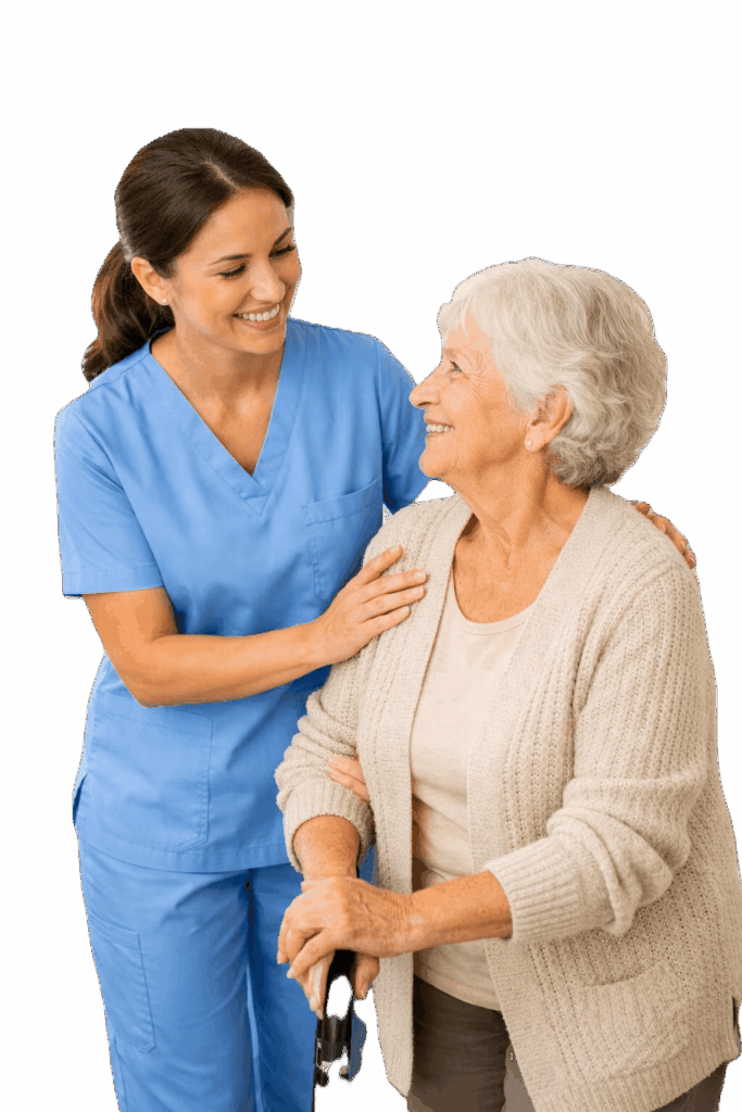 Caregiver providing respite care services to a senior woman in Richboro, PA